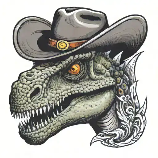 dinosaur wearing cowboy hat holding  tattoo design idea