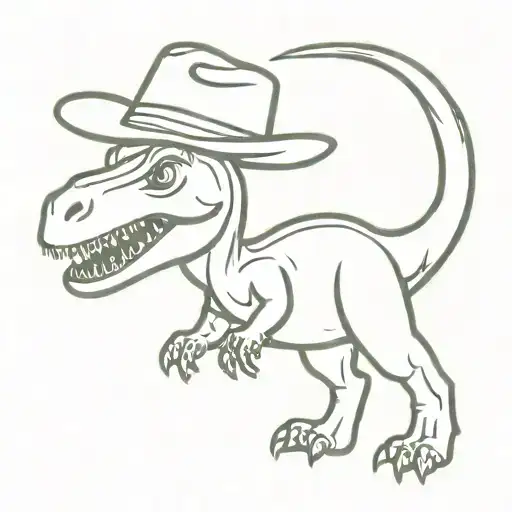 dinosaur wearing cowboy hat holding  tattoo design idea