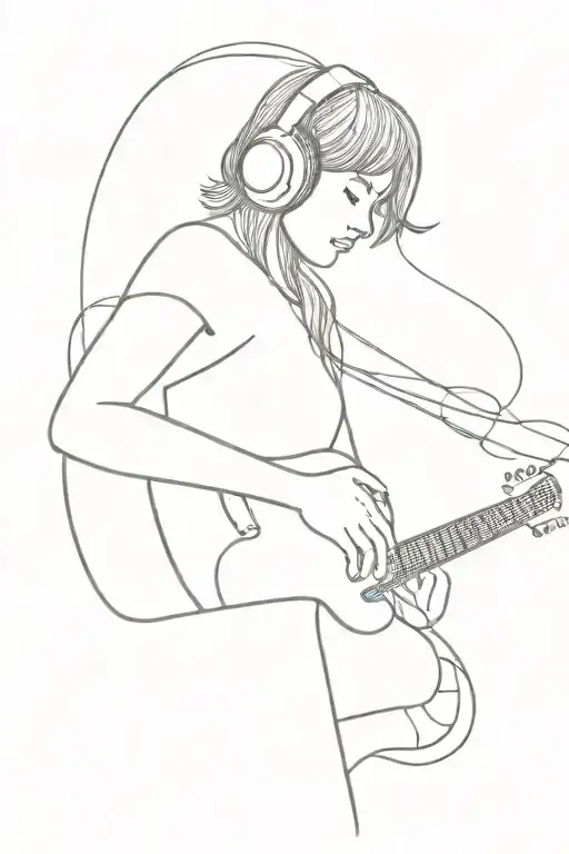 guitar and girl in headphones tattoo design idea