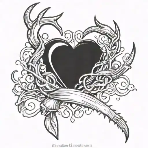deer antler and fishhook heart with word "love" going through fish hook  tattoo design idea