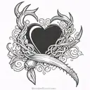 deer antler and fishhook heart with word "love" going through fish hook  tattoo design idea
