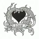 deer antler and fishhook heart with word "love" going through fish hook  tattoo design idea