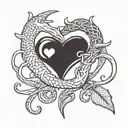 deer antler and fishhook heart with word "love" going through fish hook  tattoo design idea