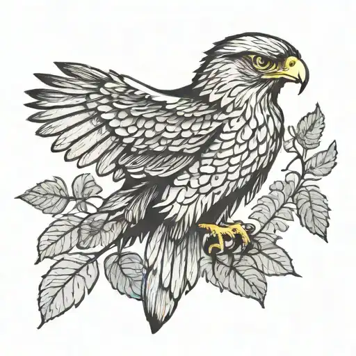 a hawk with spread wings with plants growing out of them tattoo design idea