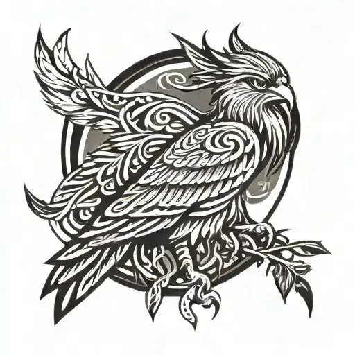 a hawk wings spread growing plants out of it symbolizing tattoo design idea