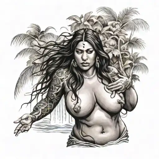 indian island fat girl nude breast aquarius waterfall jungle tattoo design idea