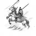 Mongol warrior on horse back thirsty for blood tattoo design idea