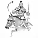 Mongol warrior on horse back thirsty for blood tattoo design idea