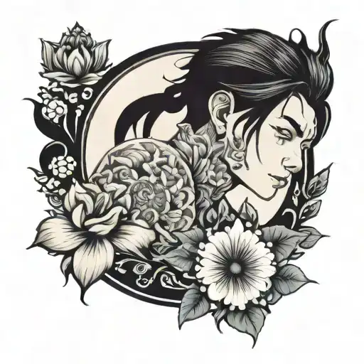 boy with black hair and flower tattoos on his arms tattoo design idea