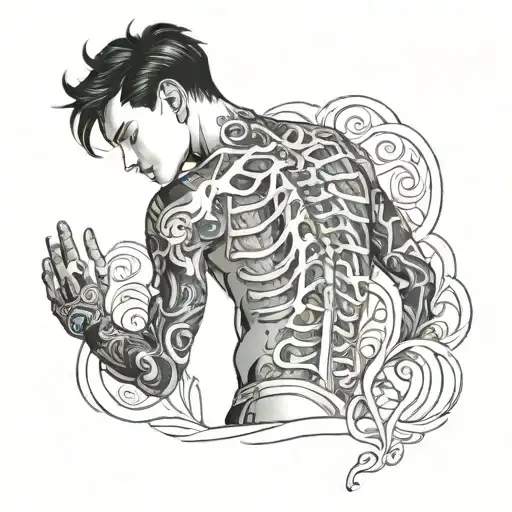 boy with black hair and a ribcage tattoo over his torso tattoo design idea
