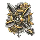aircraft propeller with golden wings tattoo design idea