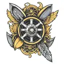 aircraft propeller with golden wings tattoo design idea