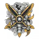 aircraft propeller with golden wings tattoo design idea