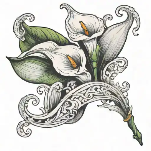 calla lily wrapped around a letter T tattoo design idea
