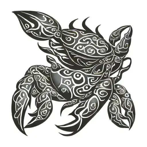 family trapped in crab claws All black tattoo design idea