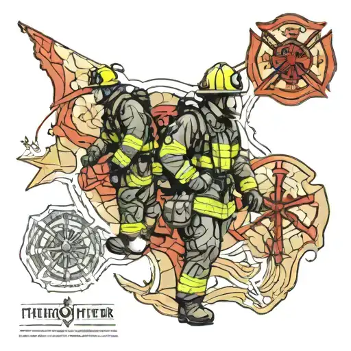 Firefighter atheist GIS map overlayed with circuit tattoo design idea