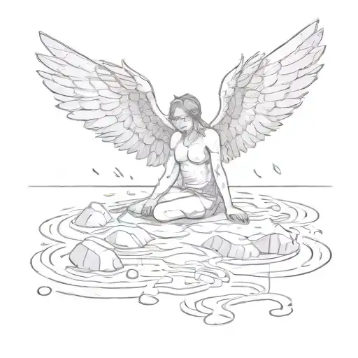 a fallen angel on a frozen lake with the text UNKNOWN  tattoo design idea