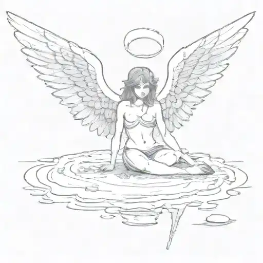 a fallen angel on a frozen lake tattoo design idea