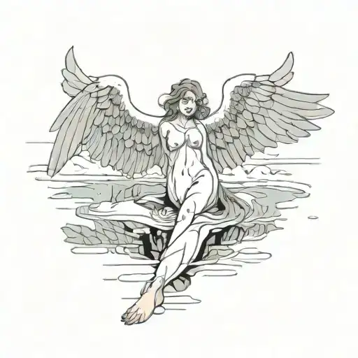 a fallen angel on a frozen lake tattoo design idea