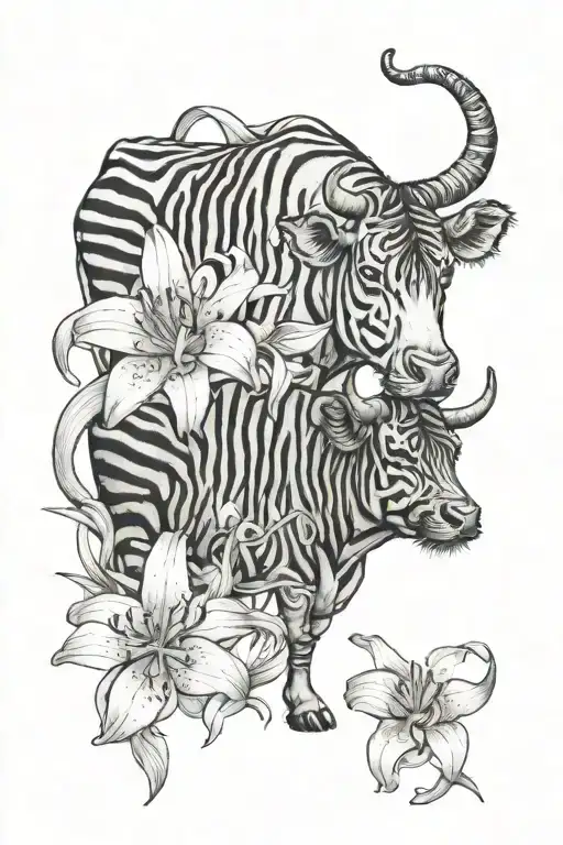 tiger-lily cows grazing tattoo design idea