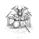 A drum set surrounded by bats in a neotribal style tattoo design idea
