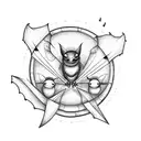 A drum set surrounded by bats in a neotribal style tattoo design idea
