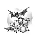 A drum set surrounded by bats in a neotribal style tattoo design idea