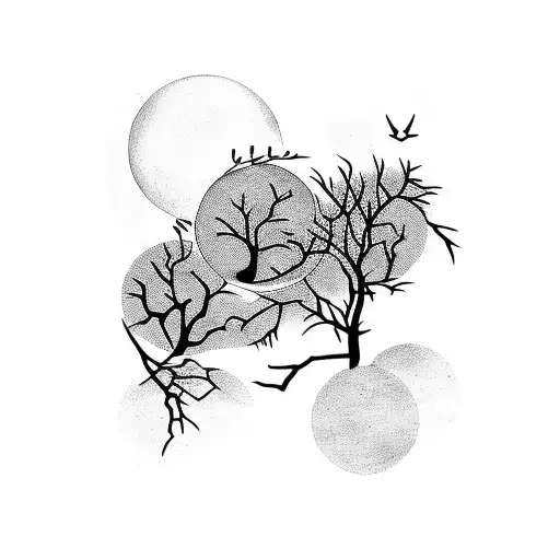 Triple moon with branches  tattoo design idea