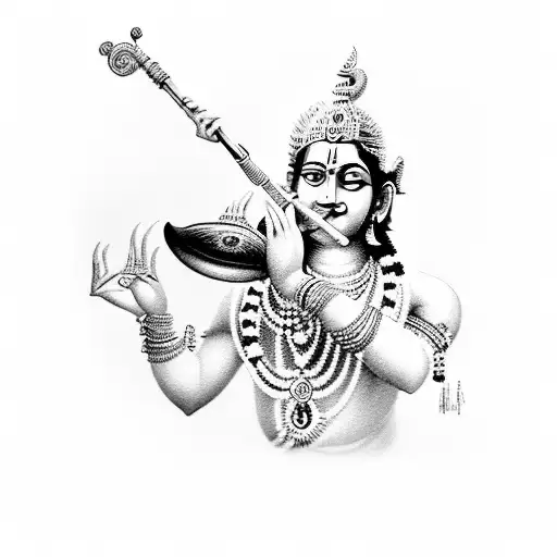 A mesmerizing black-grey tattoo of Krishna's flute with delicate sketch-like details tattoo design idea