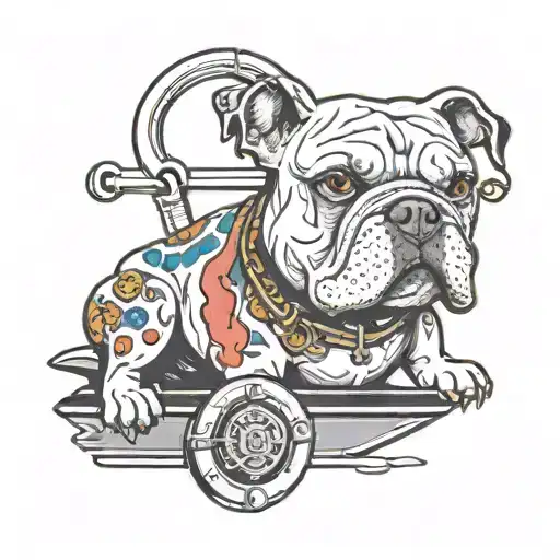 Mac truck bull dog, pad lock with key, speed boat  tattoo design idea