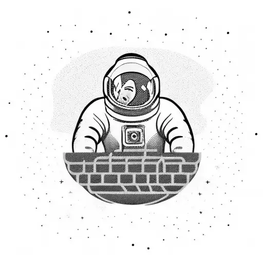 astronaut passed out drunk sleeping on a space bar on a keyboard tattoo design idea