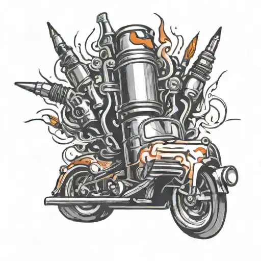 The effect of a crooked spark plug on a car tattoo design idea