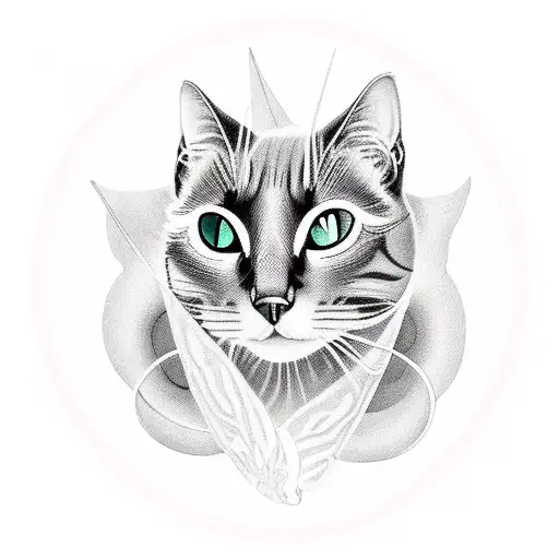 beautiful black cat, thin, élégant, feminine, neotraditional, callas, moth, tarot Moon , tarot Sun, snake, intricate tattoo design idea