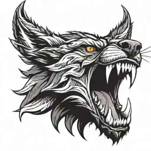 fenrir with open mouth tattoo design idea
