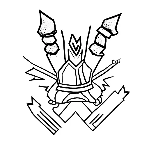hiker wearing a broken crown, walking down the road holding a blank peice of paper. tattoo design idea