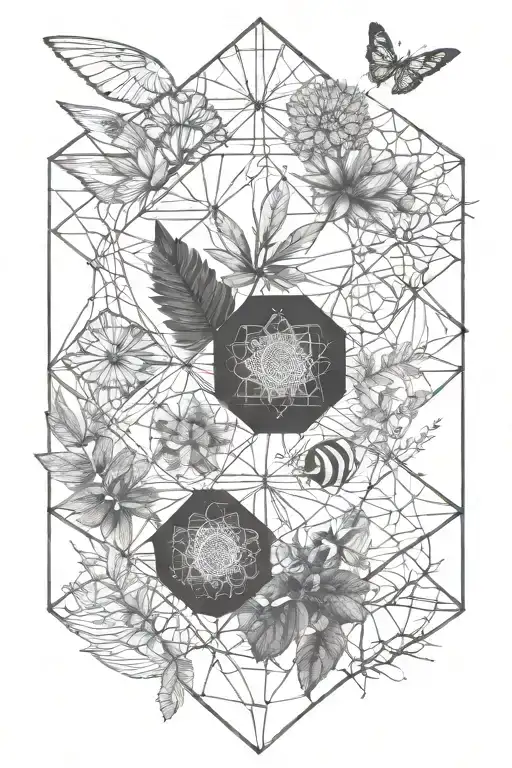 Geometric figures with nature  icons tattoo design idea