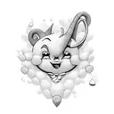 A dotwork tattoo of a playful cartoon character surrounded by chocolates and sweets, symbolizing your love for cartoons and sweets. tattoo design idea