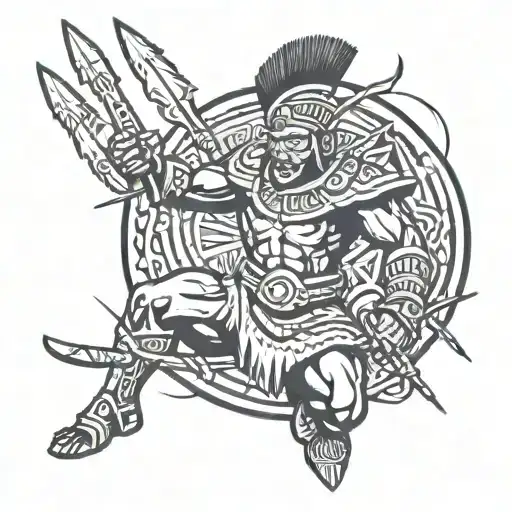zulu warrior battling tattoo design idea