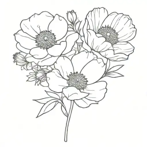 flower bouquet of poppy, aster, and daisy flower tattoo design idea