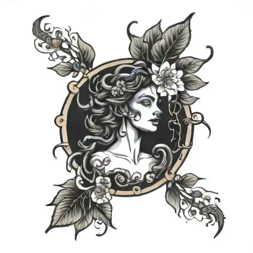 black Medusa with flowers growing tattoo design idea