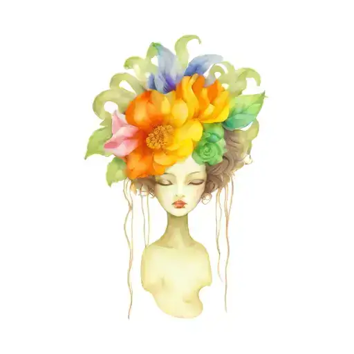 African Medusa no face with flower locks  tangled together tattoo design idea