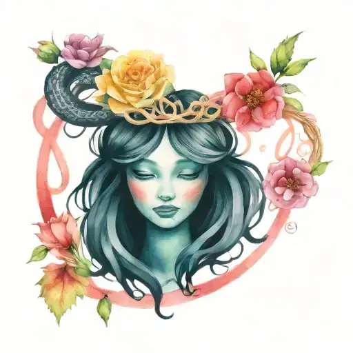 black Medusa no face with flower hair tangled together tattoo design idea