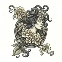 black Medusa with flowers growing tattoo design idea