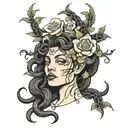 black Medusa with flowers growing tattoo design idea