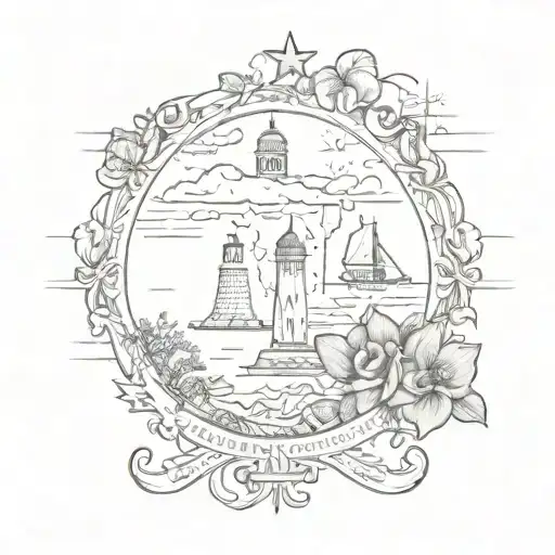 A sketch tattoo of a Wisconsin themed sleeve, featuring iconic landmarks and symbols from the state, with a subtle Marine Corps insignia tattoo design idea