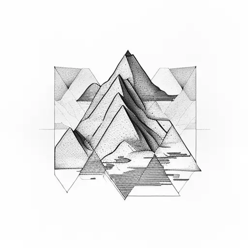 A geometric mountain landscape with a hidden blueprint design, reflecting the precision and detail of engineering in the great outdoors tattoo design idea