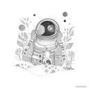 An astronaut exploring a garden filled with vibrant flores plants tattoo design idea