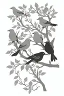 silouhette branch with birds perched tattoo design idea