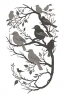 silouhette branch with birds perched tattoo design idea