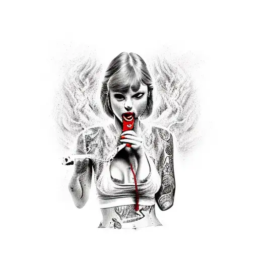 taylor swift burning inside a red house while eating brownie tattoo design idea